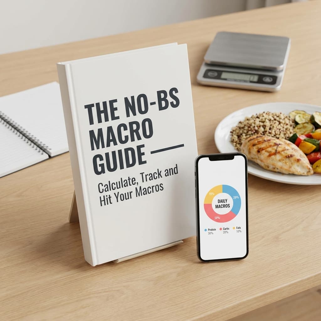The No-BS Macro Guide — free 24-page PDF, shown on phone and tablet
