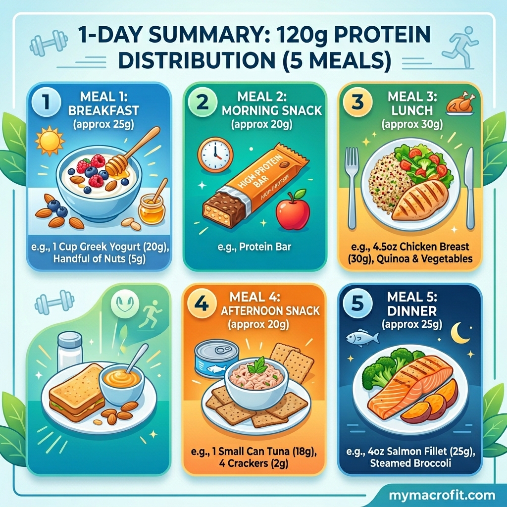 120g Protein Meal Plan: A Full Day of High-Protein Eating infographic