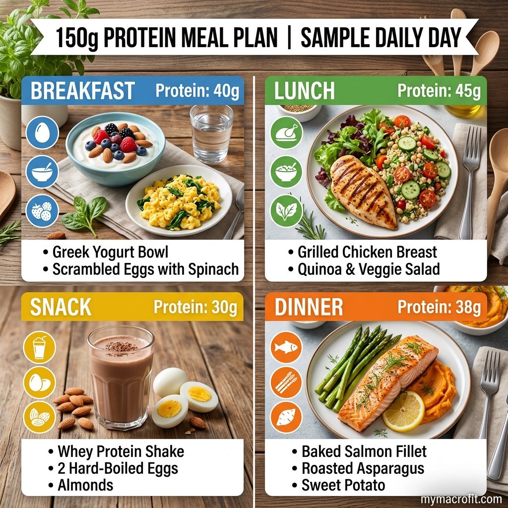 150g Protein Meal Plan: A Full Day to Build Muscle and Stay Full infographic
