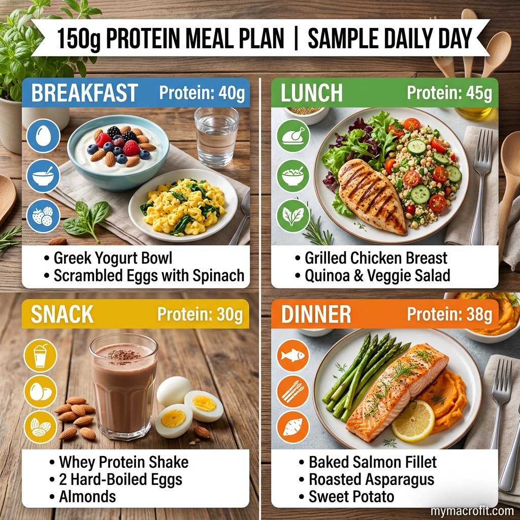 150g Protein Meal Plan: A Full Day to Build Muscle and Stay Full infographic