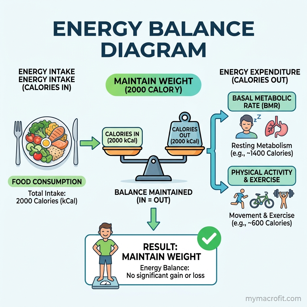 2000 calorie meal plan diagram — how to adjust portions for fat loss, maintenance, muscle building, and training vs rest days