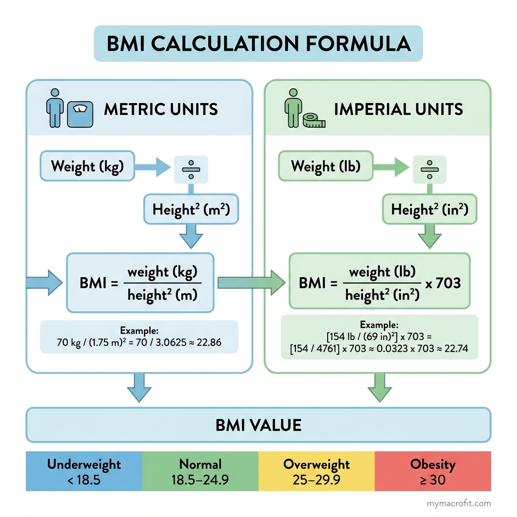 BMI interpretation diagram, how to assess a BMI result alongside muscle mass, waist circumference and activity level