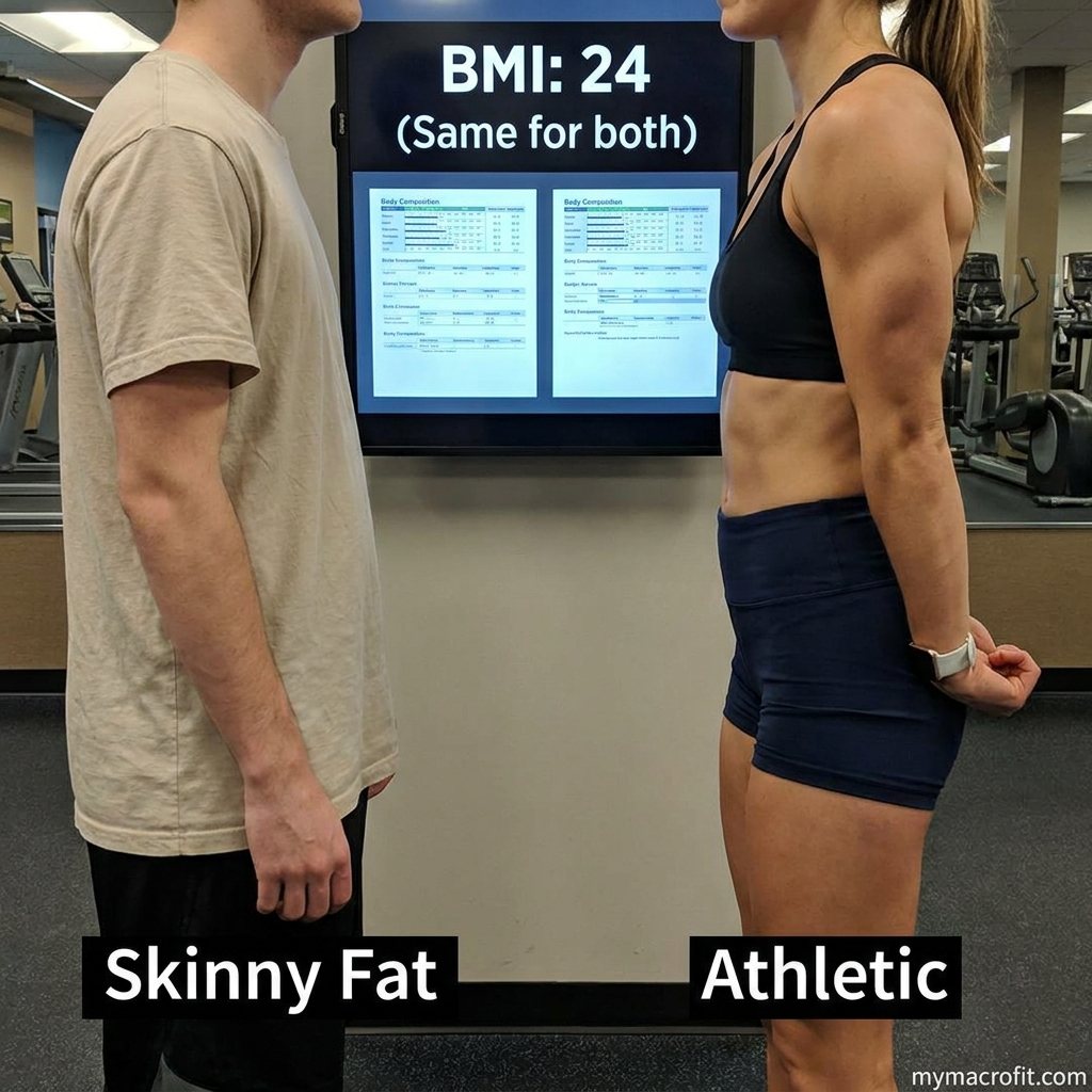 Health metrics comparison chart, body fat percentage, waist circumference, resting heart rate and other markers vs BMI
