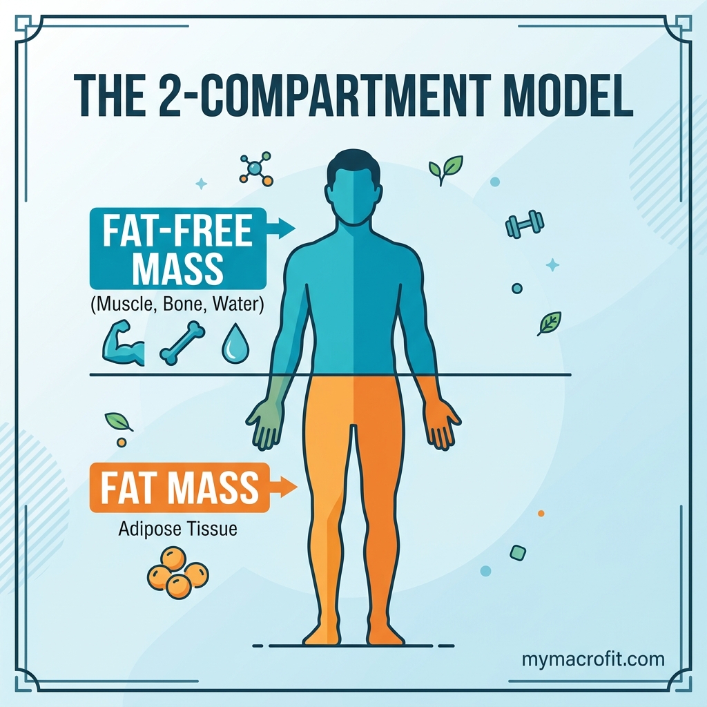 Body composition measurement methods diagram — DEXA, hydrostatic weighing, US Navy formula, BIA, and calipers compared by accuracy