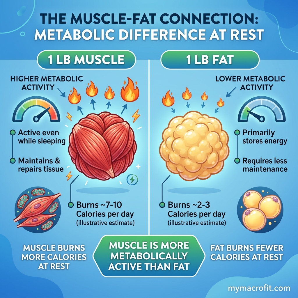 Body recomposition infographic — how to simultaneously lose fat and build muscle with tracking metrics and timelines