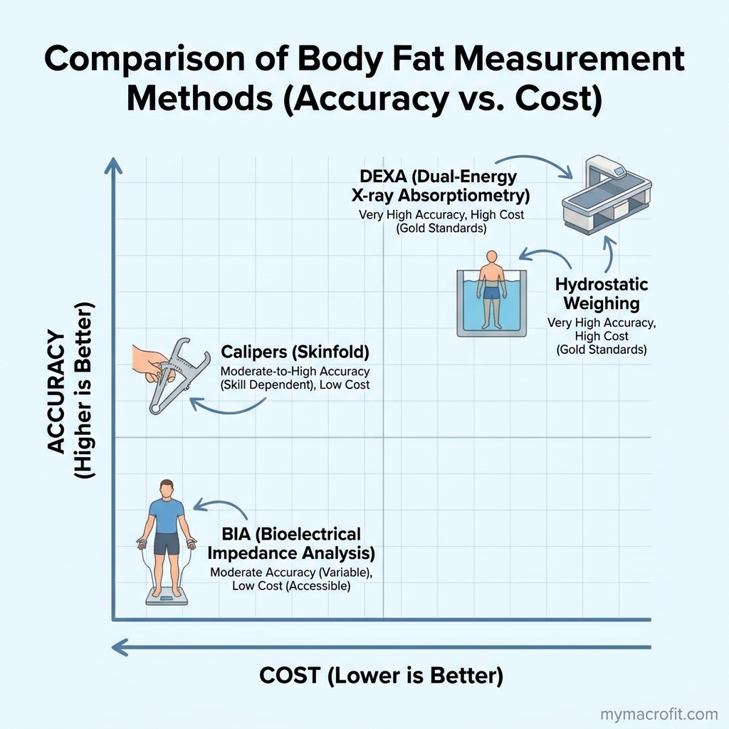 Body fat percentage ranges chart, healthy, athletic, fitness and obese categories for men and women side by side