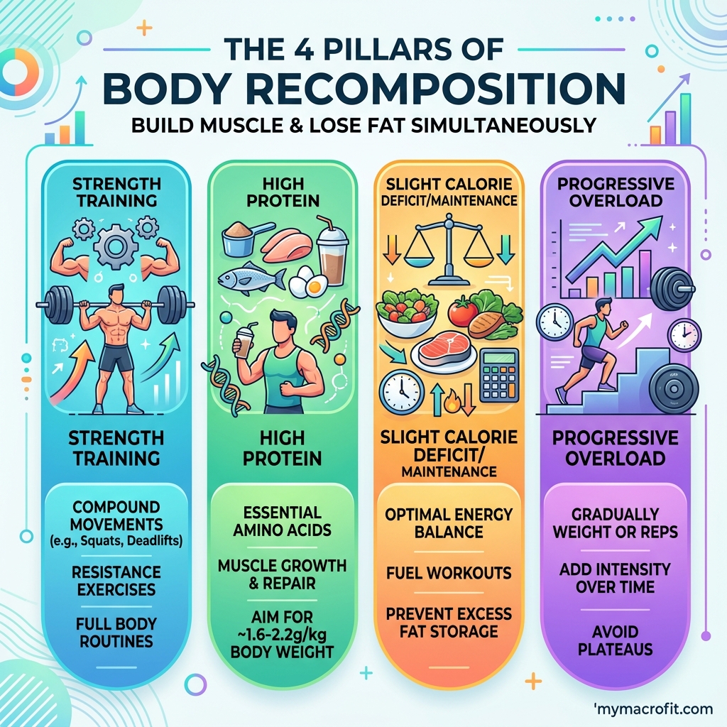 Body Recomposition: Can You Really Build Muscle and Lose Fat at the Same Time? infographic