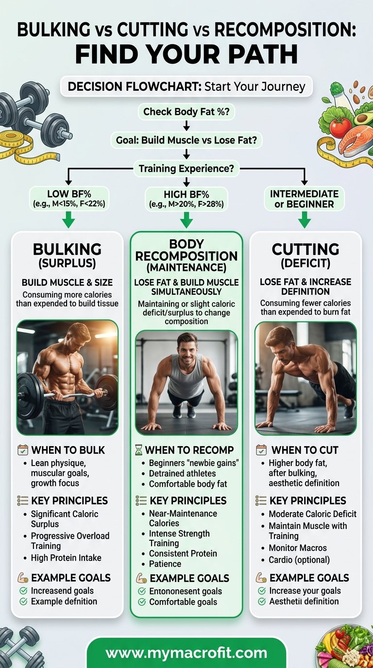 Bulking vs cutting guide, when to bulk, when to cut, how to decide, and body recomposition as a third option