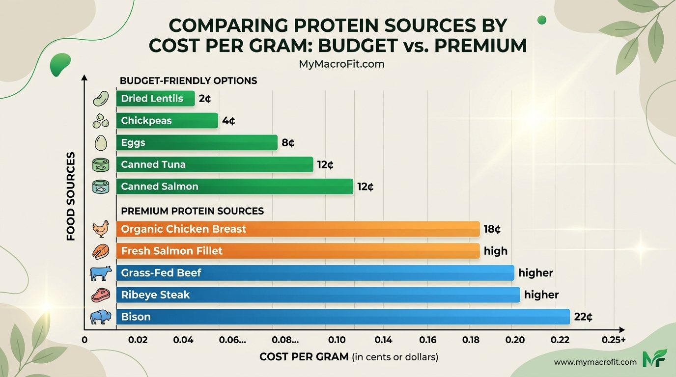 Cost per gram of protein comparison, budget protein sources vs premium options