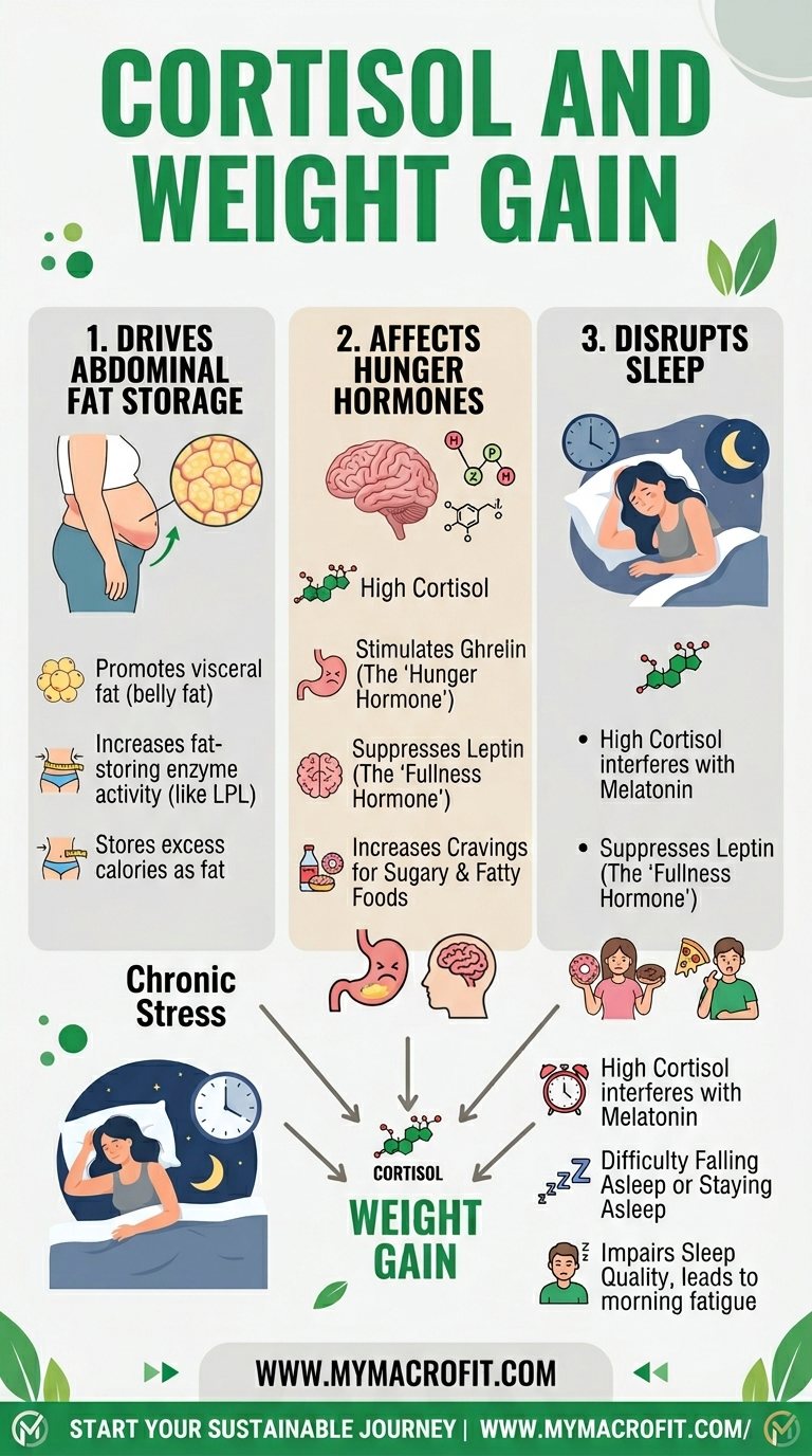 Cortisol and weight gain, how chronic stress drives fat storage, hunger hormones, sleep disruption and what to do about it