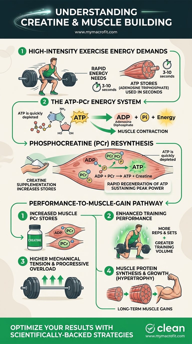 How creatine builds muscle, the ATP-PCr energy system, phosphocreatine resynthesis, and the performance to muscle gain pathway