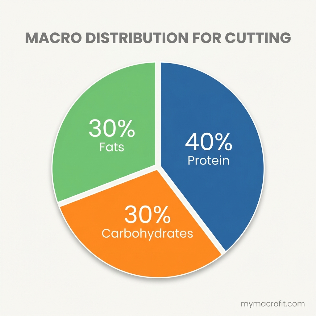 Cutting diet meal structure diagram — daily meal timing, protein distribution and calorie allocation