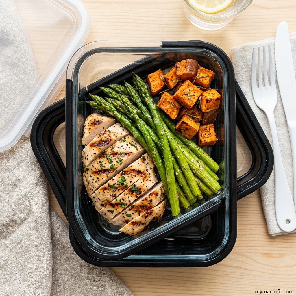 High-protein cutting foods — chicken breast, white fish, Greek yogurt, cottage cheese, and vegetables