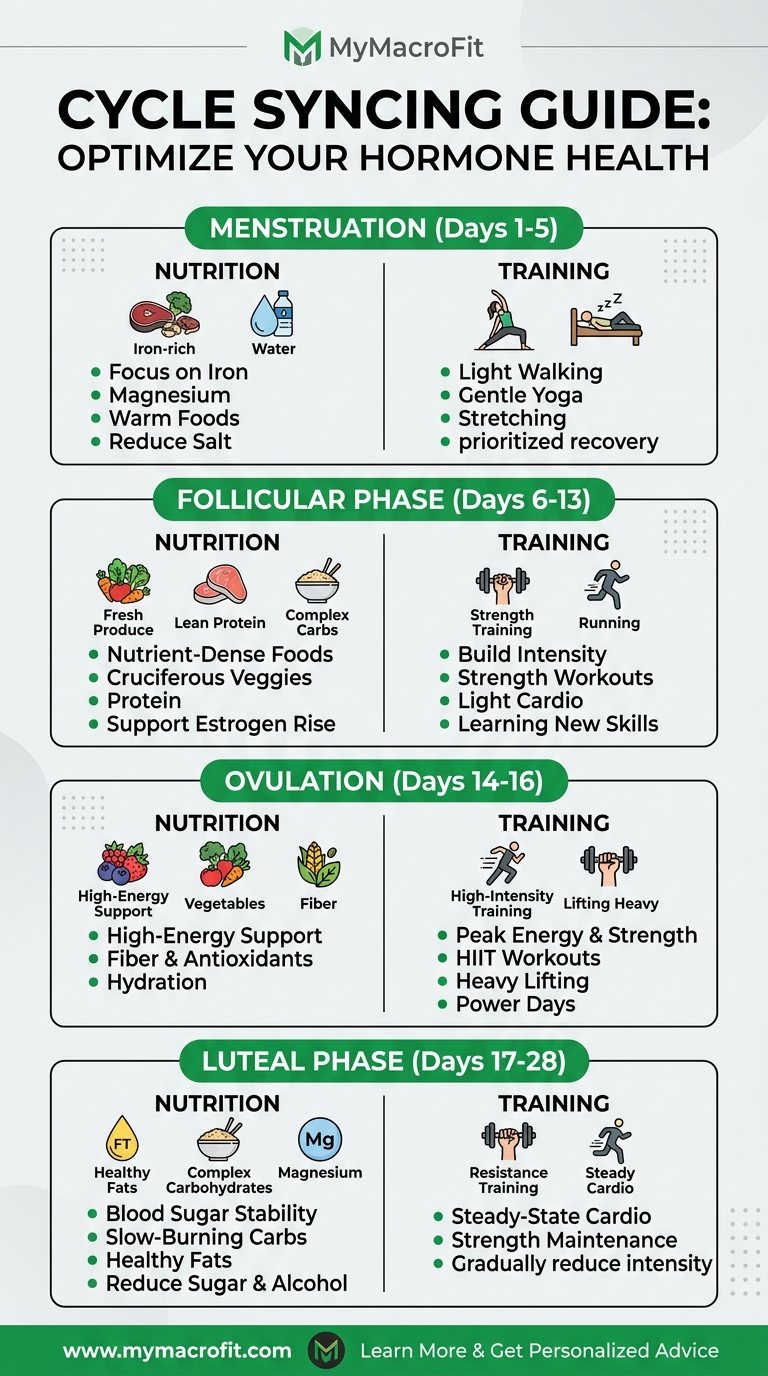 Cycle syncing guide, nutrition and training adjustments across the four phases of the menstrual cycle