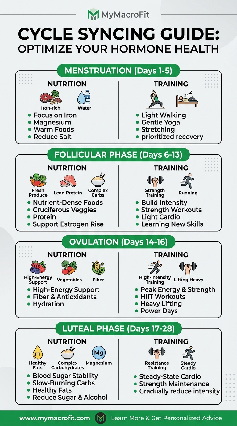 Cycle syncing guide, nutrition and training adjustments across the four phases of the menstrual cycle