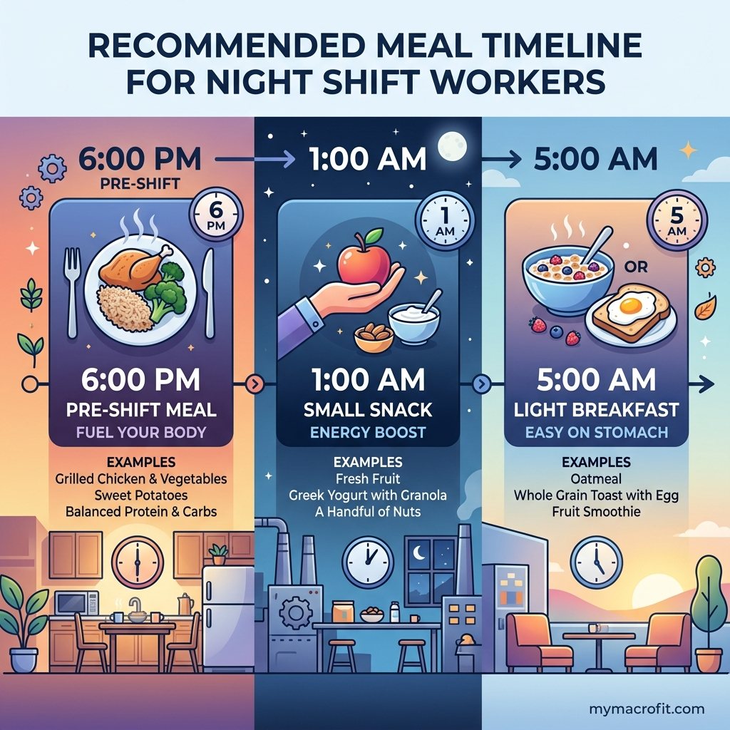 Intermittent Fasting and Meal Timing for Shift Workers and Long Hours infographic