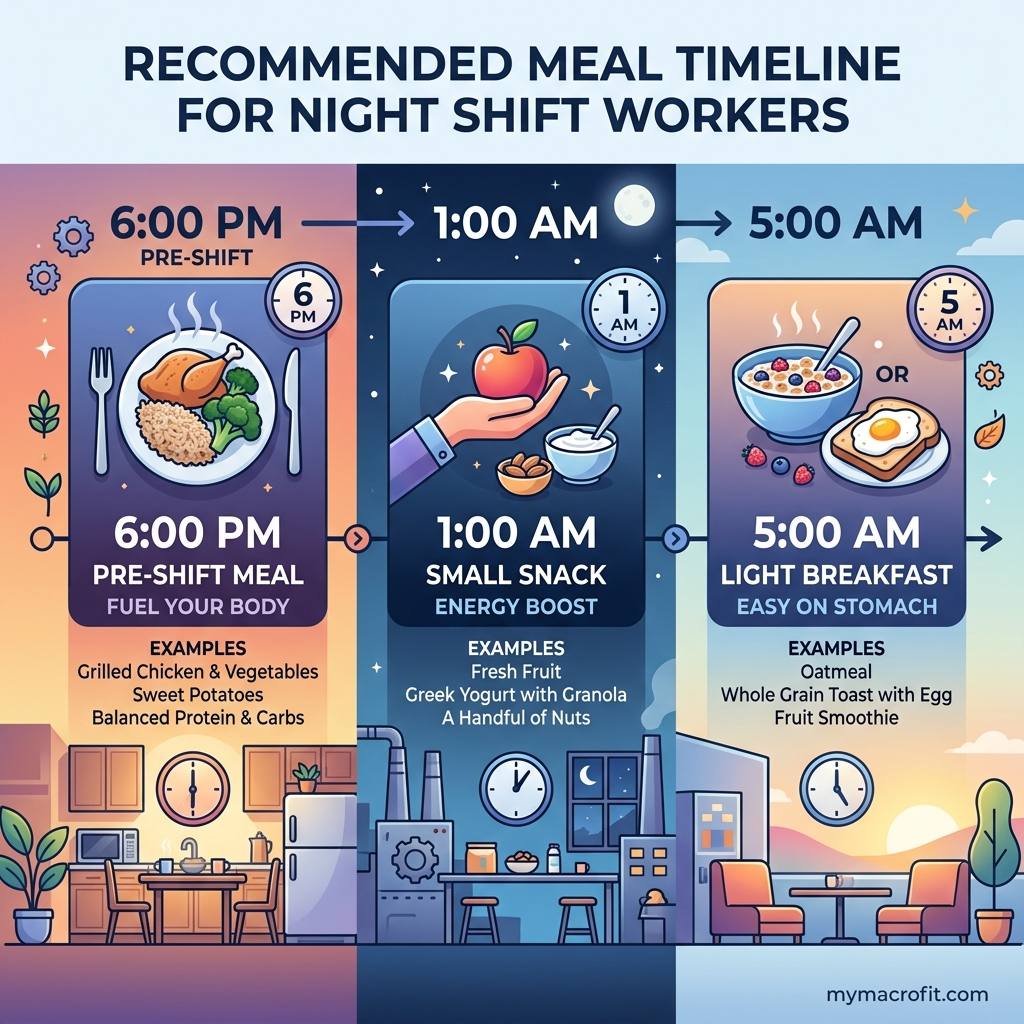 Intermittent Fasting and Meal Timing for Shift Workers and Long Hours infographic