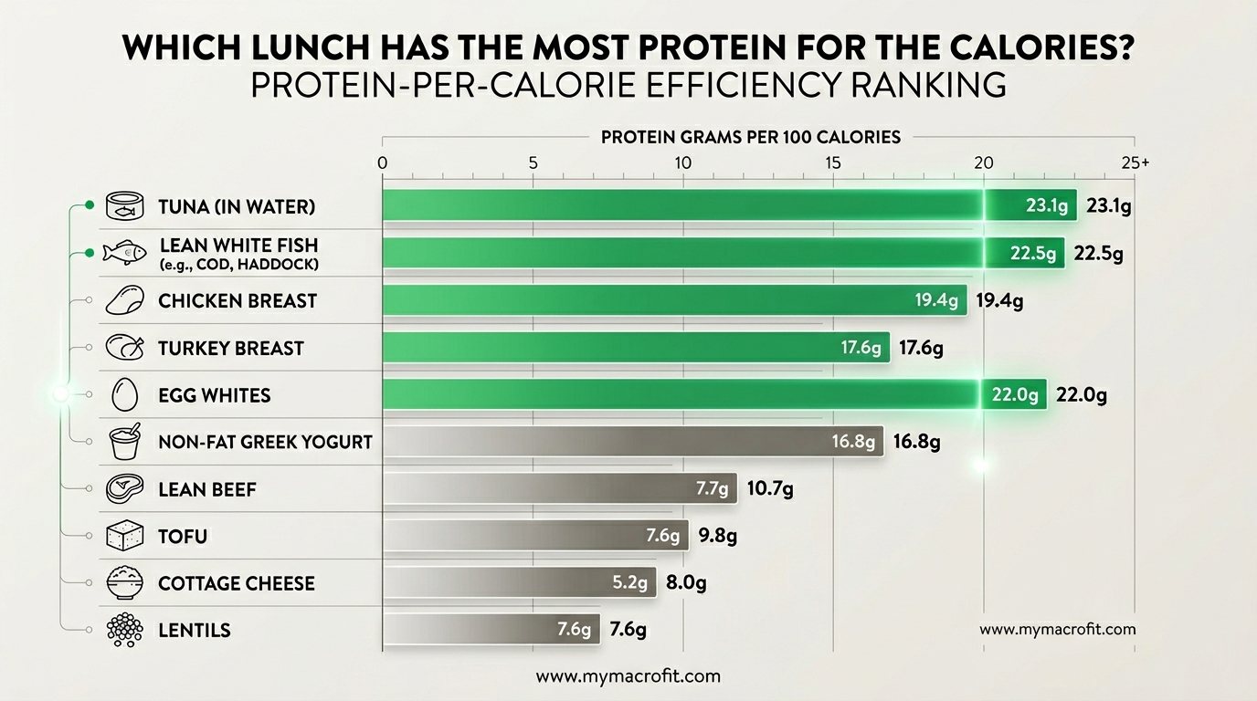 High protein lunch protein content rankings, comparing different lunch options for protein per calorie