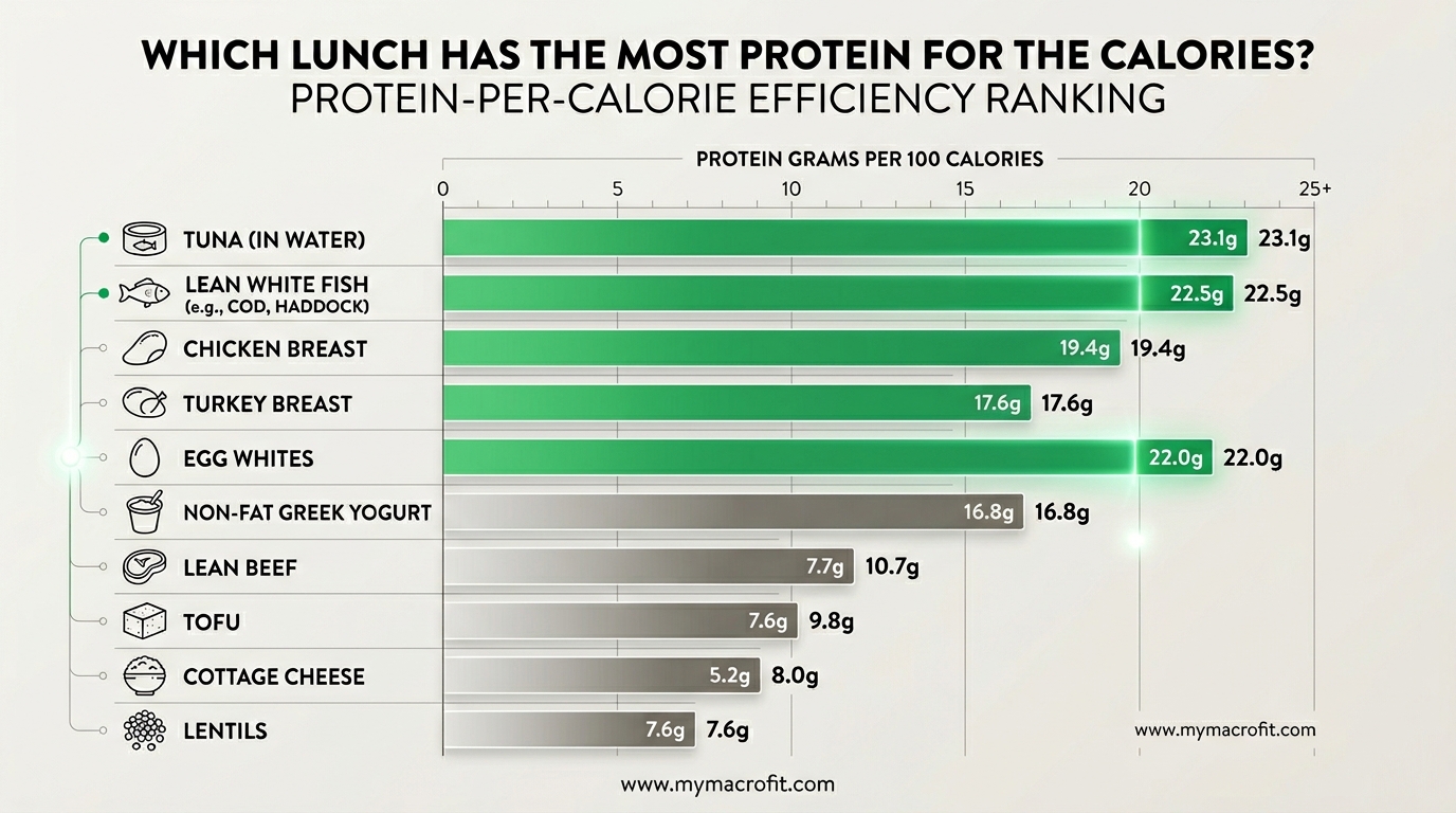 High protein lunch protein content rankings, comparing different lunch options for protein per calorie