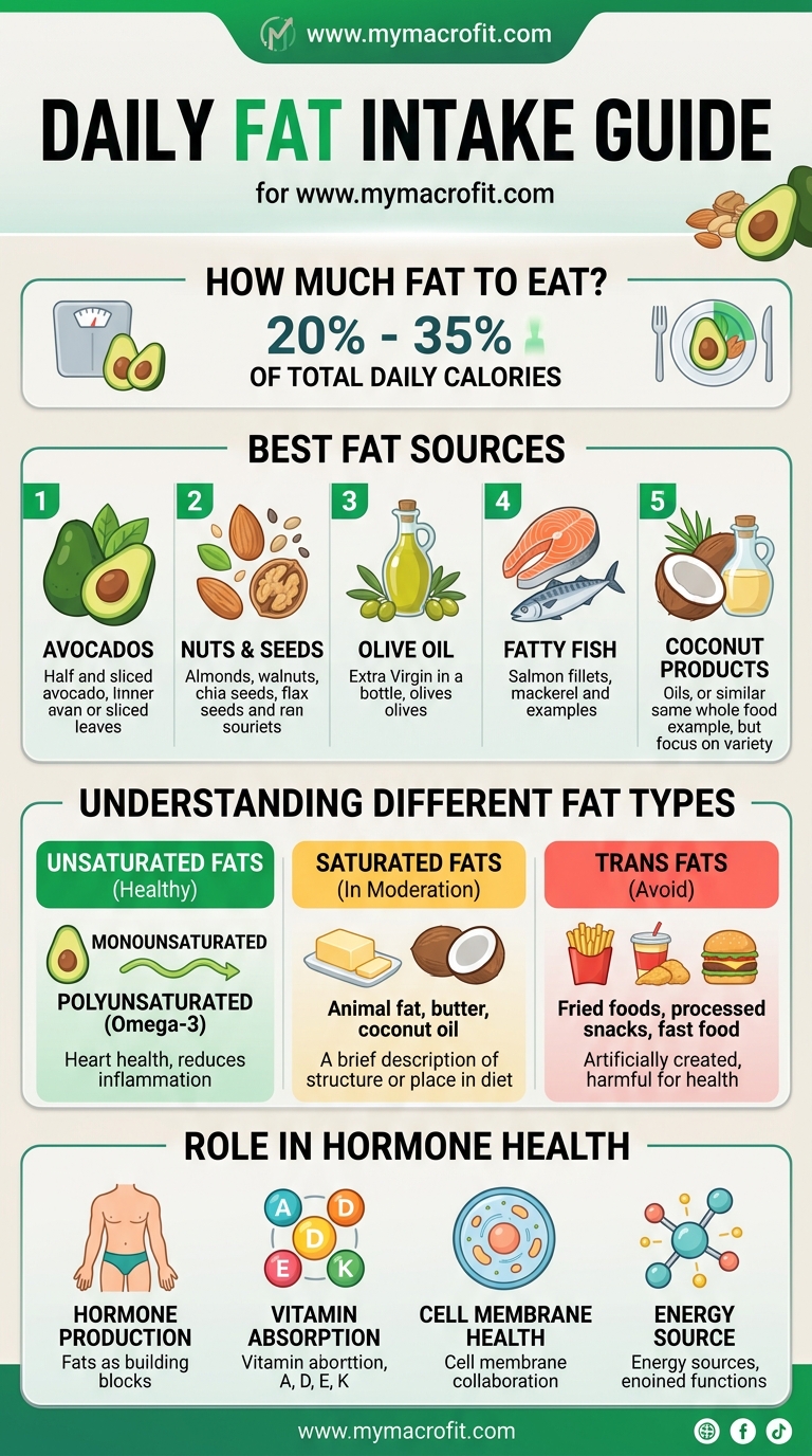 Daily fat intake guide, how much fat to eat, best fat sources, types of fat explained and fat for hormone health