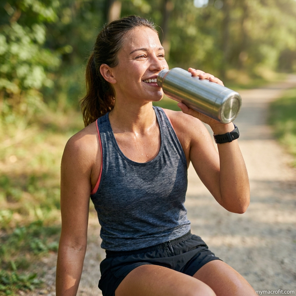 Daily water intake habits, front-loading water from morning, hydrating high-water foods and a visible water bottle