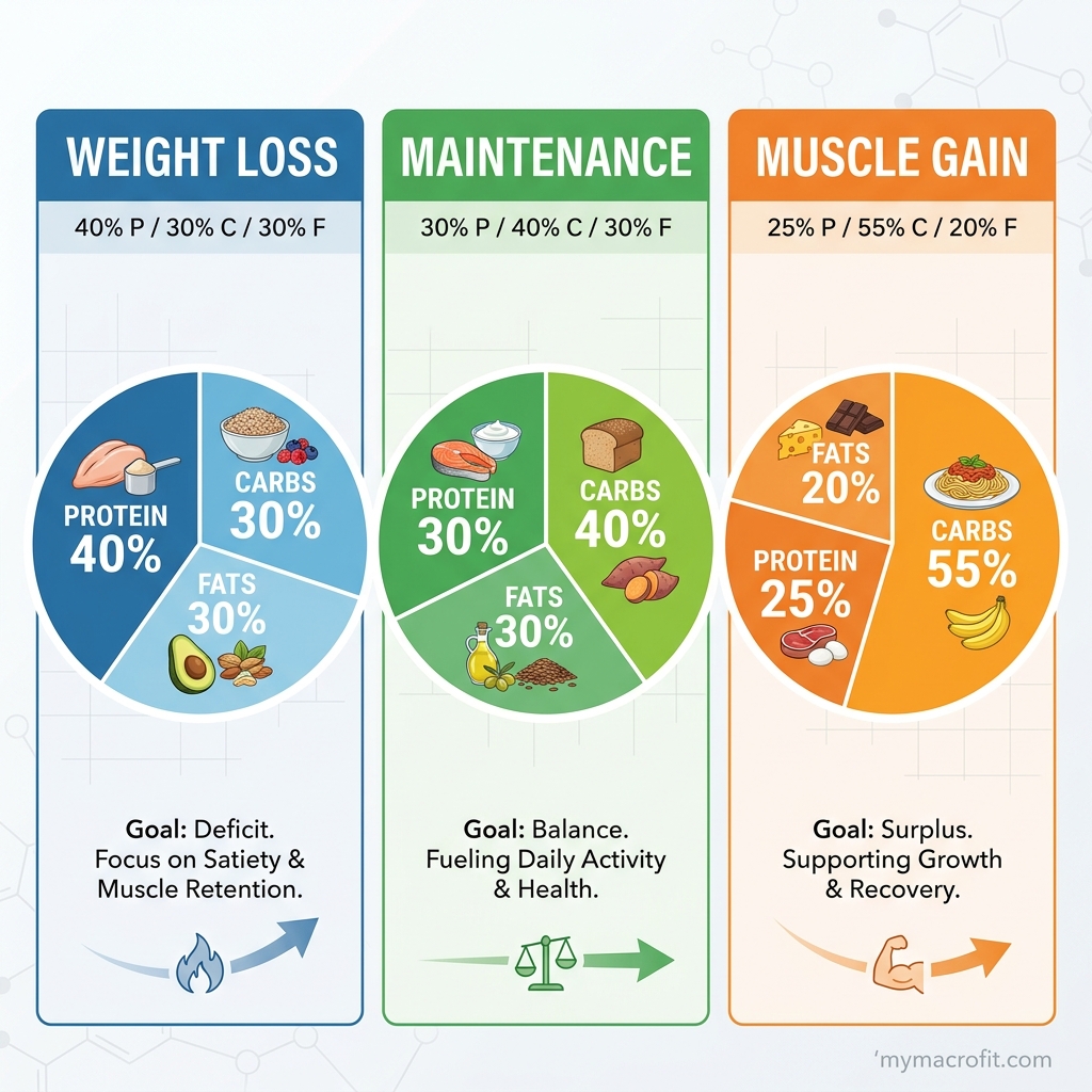 What are macros, visual breakdown of protein, carbs and fat with calorie counts