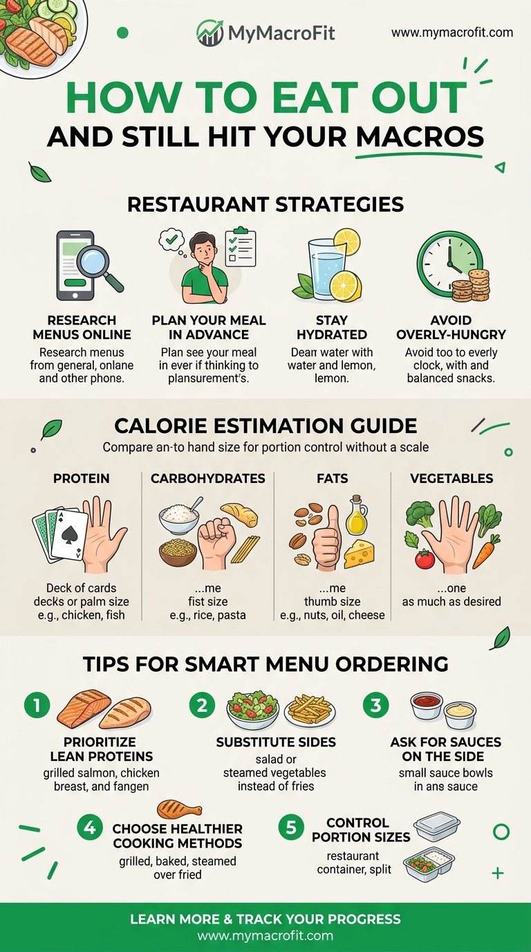 How to eat out and hit your macros, restaurant strategies, calorie estimation guide, and smart menu ordering