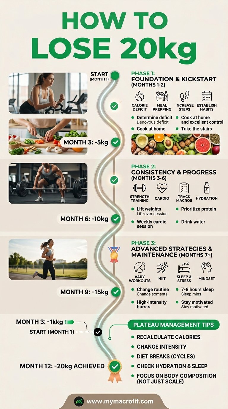 How to lose 20kg, realistic timeline, phase structure, plateau management and the full plan