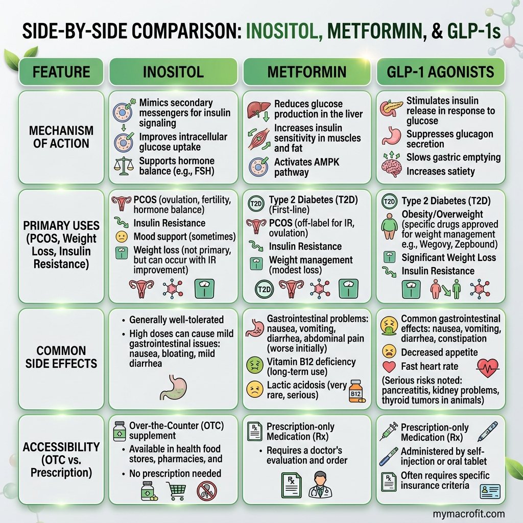 Inositol vs Metformin vs GLP-1: Which Is Best for PCOS and Insulin Resistance? infographic