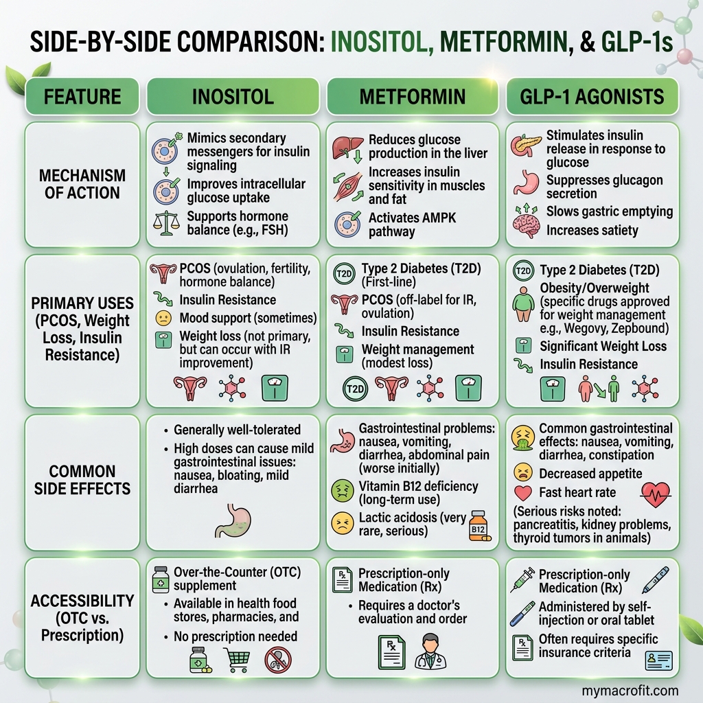 Inositol vs Metformin vs GLP-1: Which Is Best for PCOS and Insulin Resistance? infographic