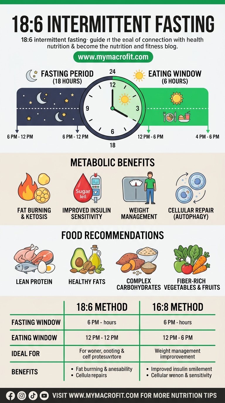 18:6 intermittent fasting guide, how to set up the eating window, what to eat, metabolic benefits, and comparison to 16:8
