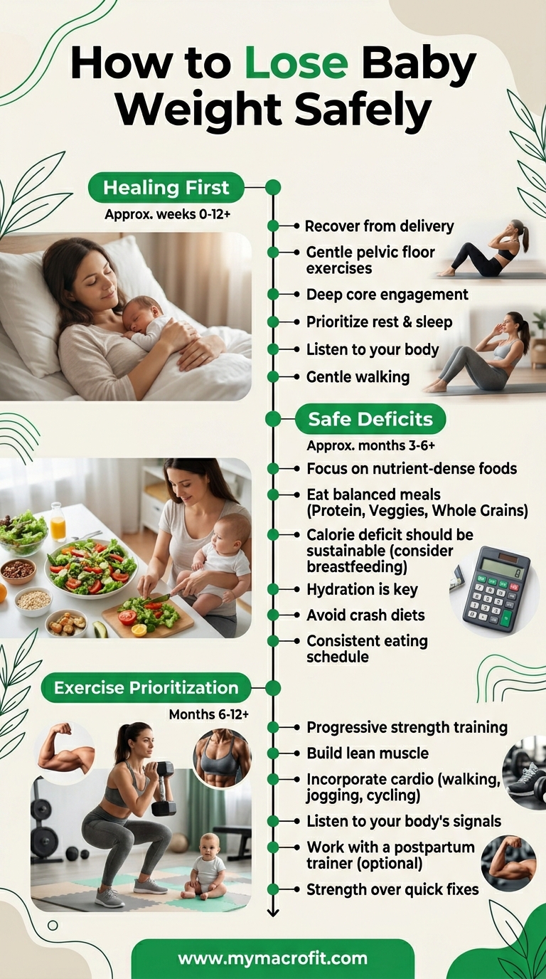 Postpartum weight loss guide, realistic timeline, when to start, safe deficit, and what to prioritise in each phase