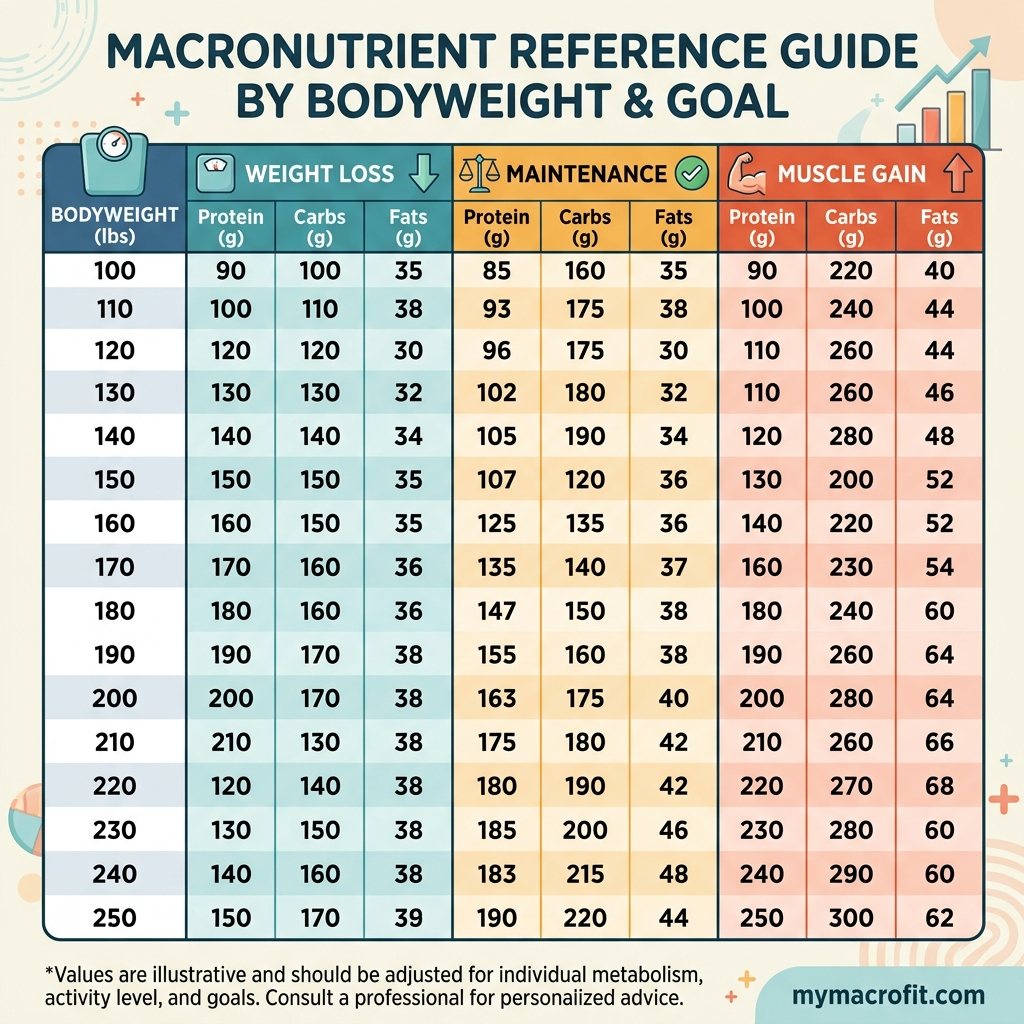 Macros by Body Weight: Protein, Carb and Fat Targets Chart chart