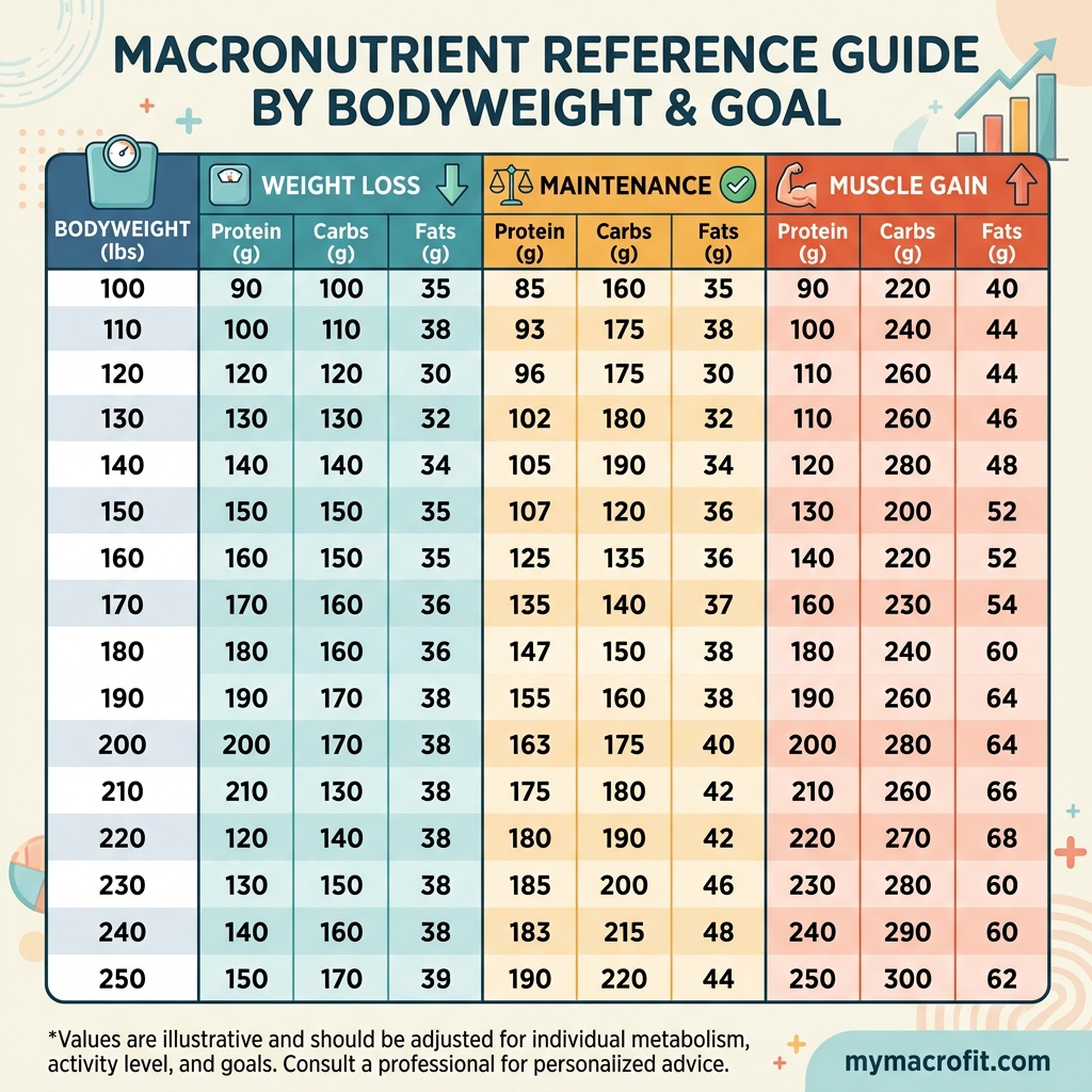 Macros by Body Weight: Protein, Carb and Fat Targets Chart chart