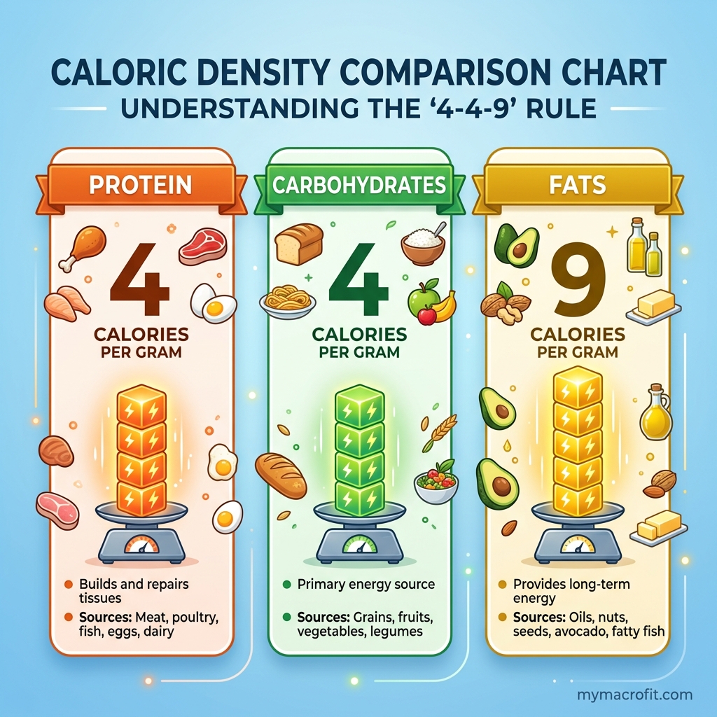 Macros guide chart — calorie targets for fat loss, maintenance, and muscle building relative to TDEE