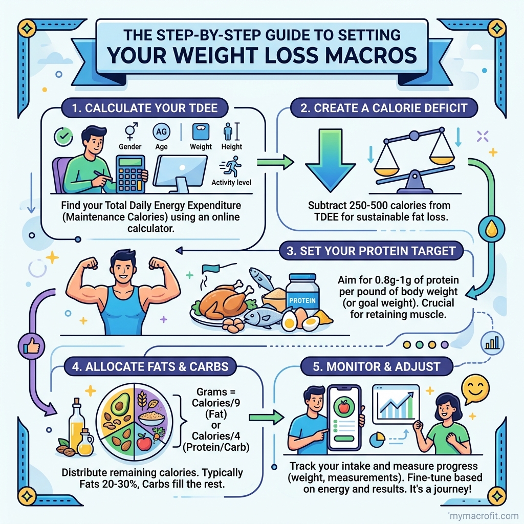 Macros for Weight Loss: The Exact Protein, Carb and Fat Split (+ Calculator) infographic