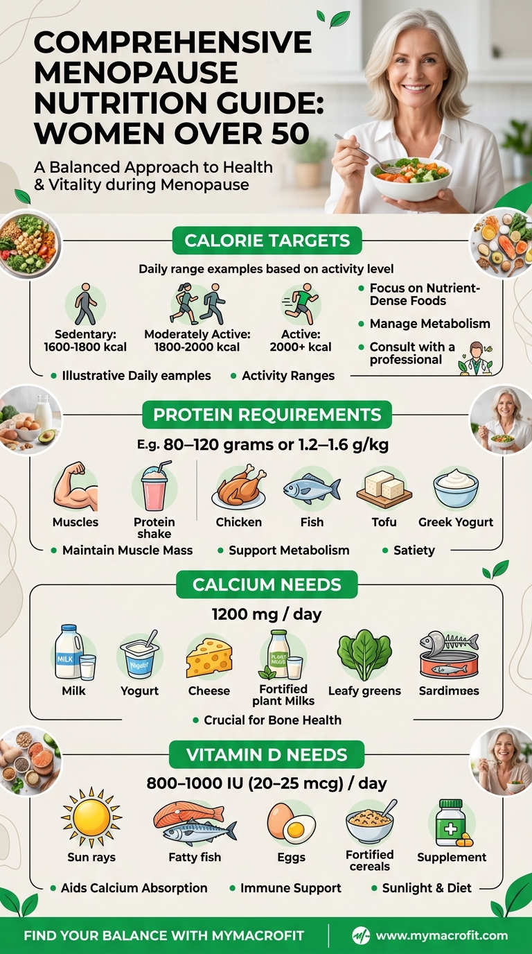 Menopause nutrition guide, calorie targets, protein, calcium, vitamin D and the best dietary pattern for postmenopausal women