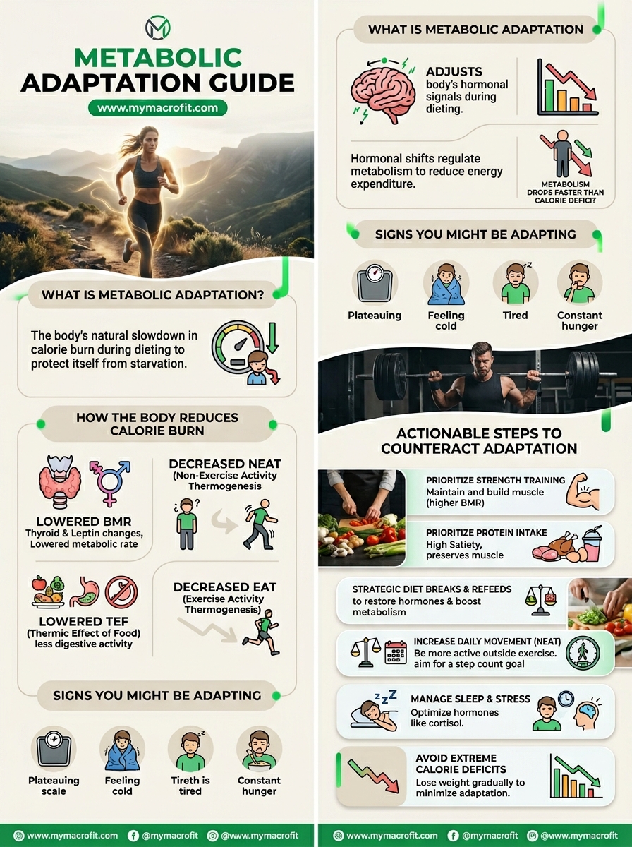 Metabolic adaptation guide, how the body reduces calorie burn during dieting, mechanisms involved, and how to counteract it