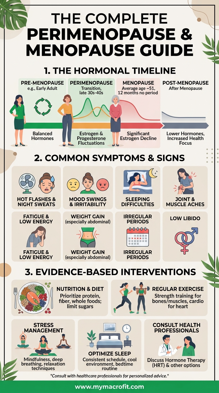 Complete perimenopause and menopause guide, hormonal timeline, symptoms, and evidence-based interventions