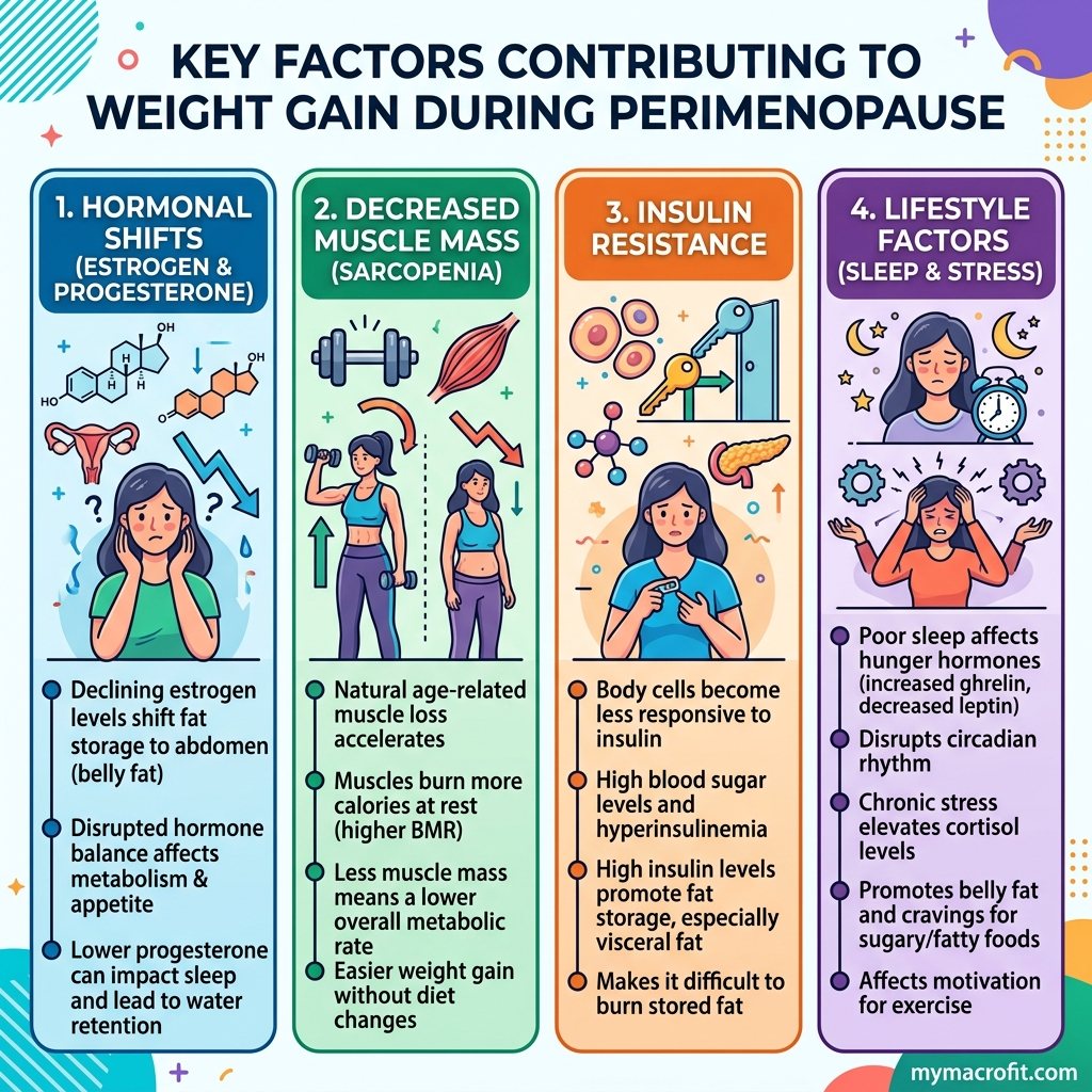 Perimenopause weight gain guide, hormonal causes, fat redistribution, and evidence-based dietary and exercise strategies