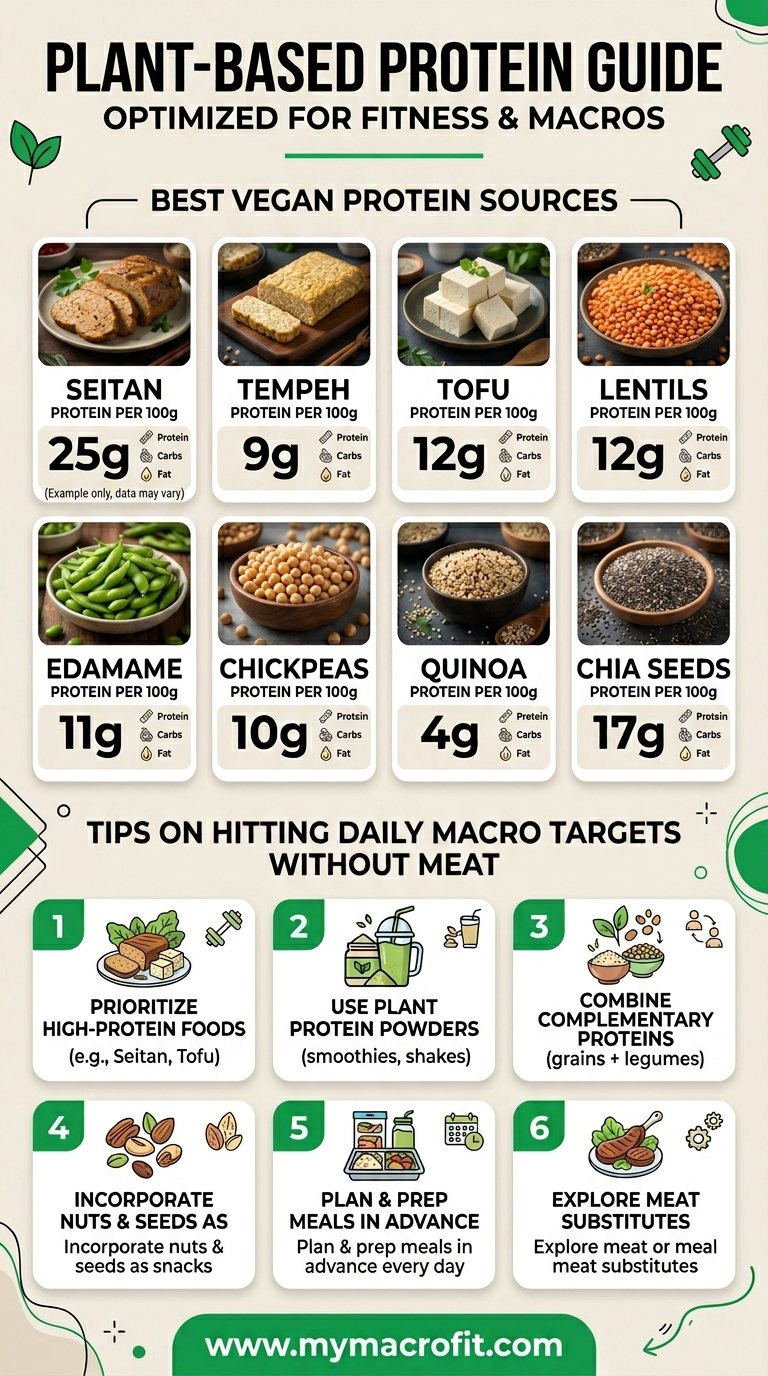 Plant-based protein guide, best vegan protein sources, protein per 100g comparisons, and how to hit daily protein targets without meat