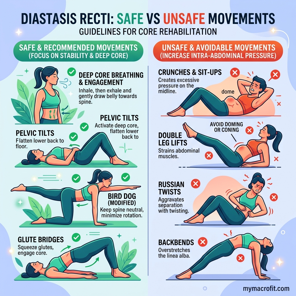 Postpartum exercise return timeline, weeks 1-6 walking only, 6-8 weeks light movement, 3-6 months strength training, 6+ months full exercise