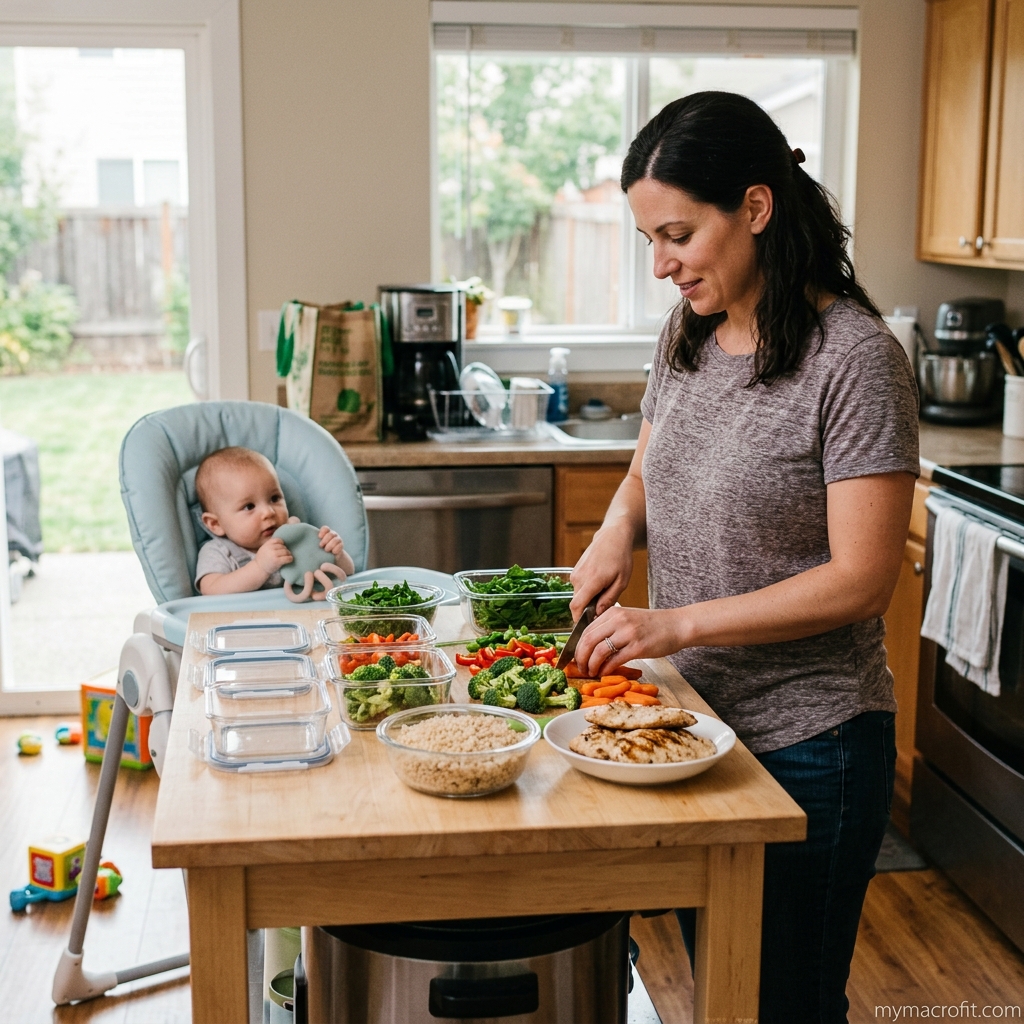 Postpartum nutrition, nutrient-dense easy meal with eggs, vegetables and whole grains for new mothers