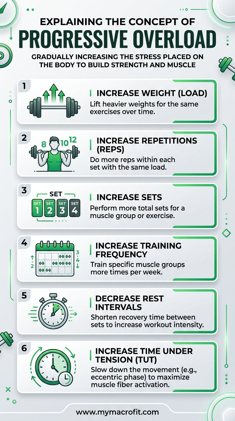 Progressive overload explained, the different methods, how to apply each, and how to keep progressing long-term