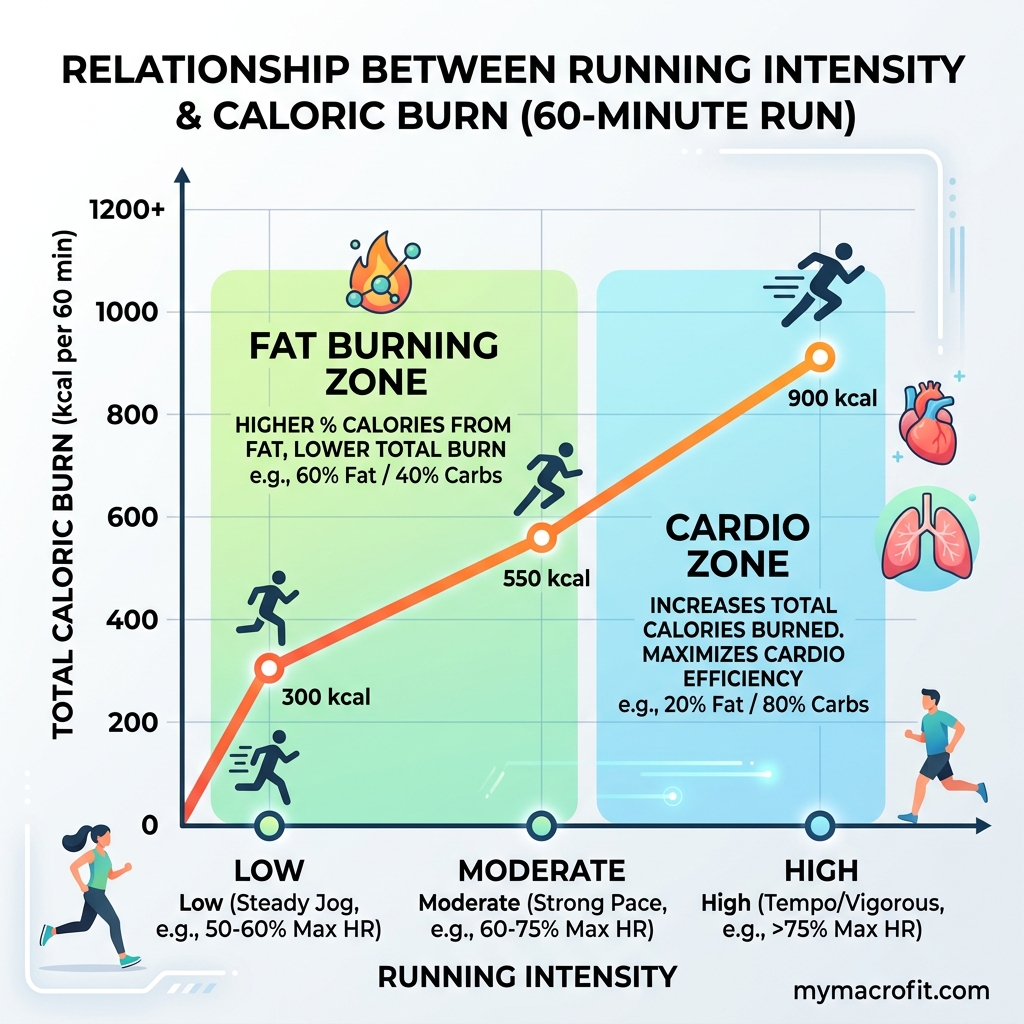 Calories burned running by body weight, chart showing kcal per km for 60kg to 100kg with weekly distance targets