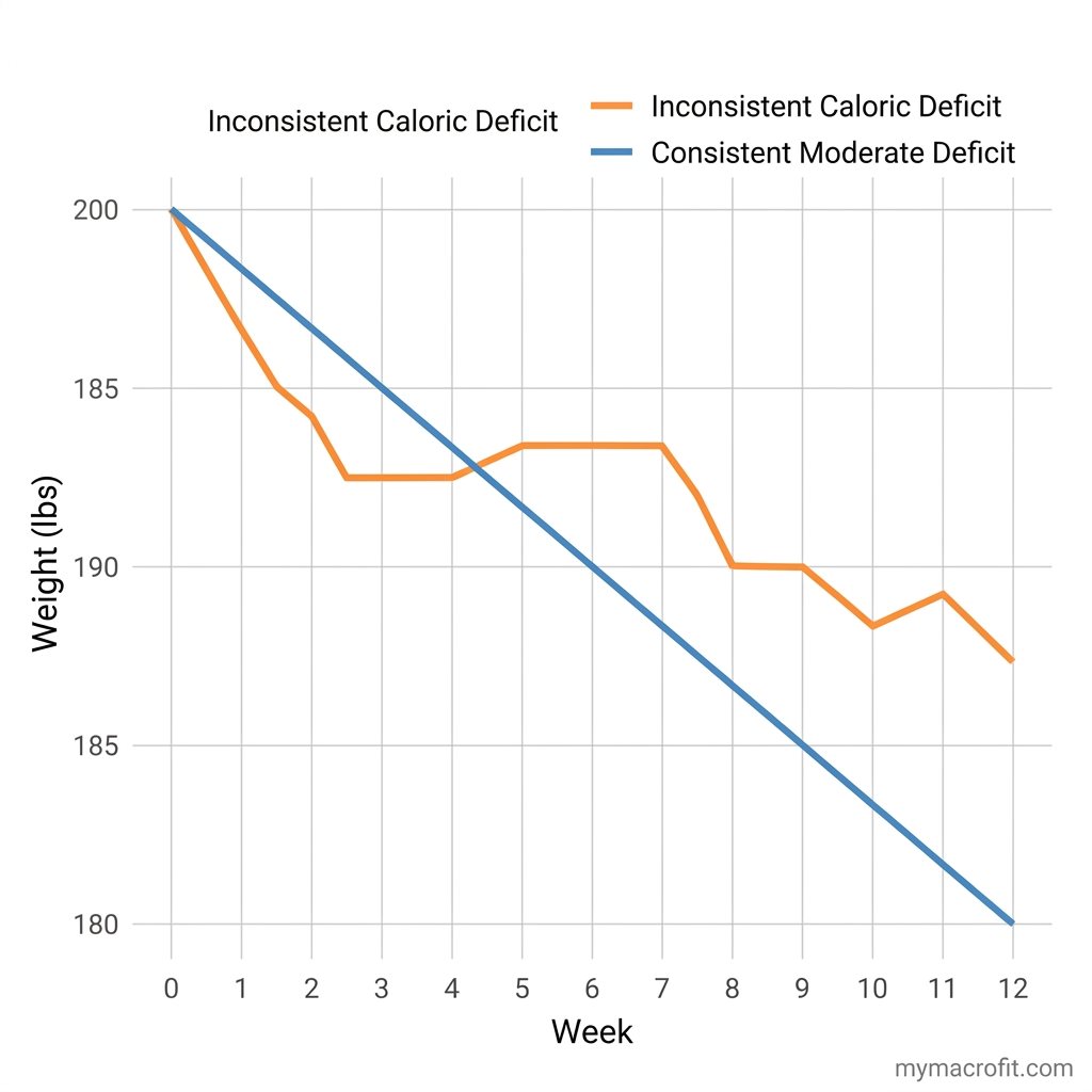 Weight loss chart, weekly fat loss rates at different calorie deficits from moderate to aggressive
