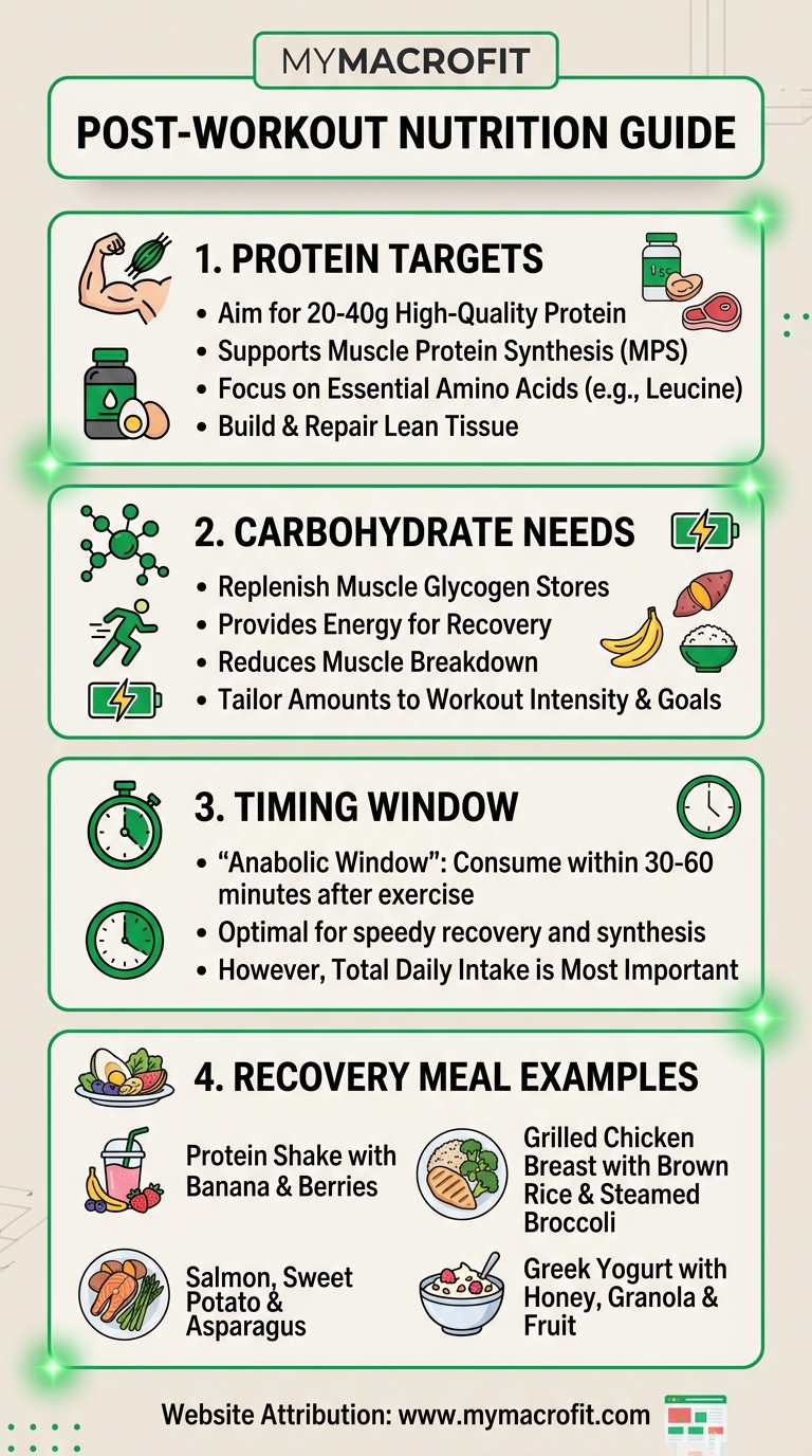 Post-workout nutrition guide, protein target, carbohydrate need, timing window, and best recovery meal examples