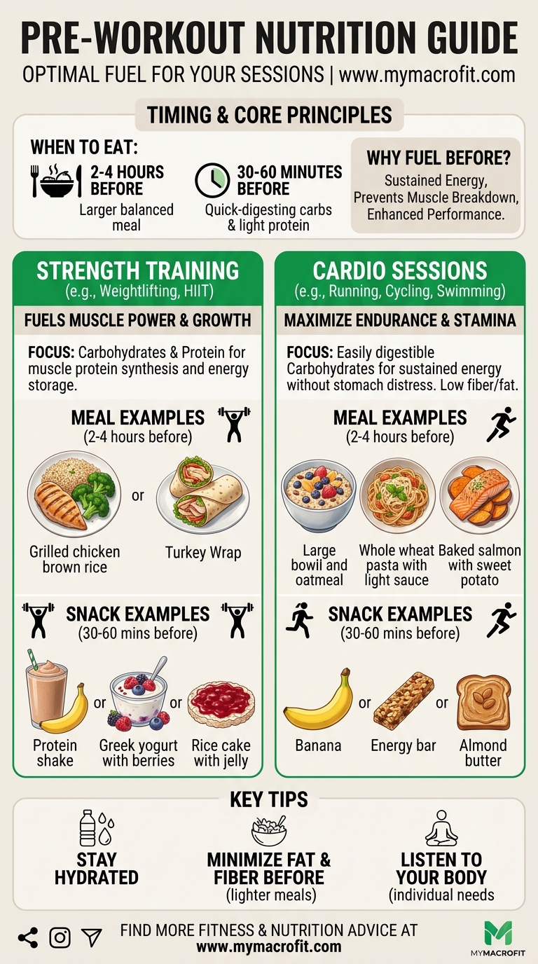 Pre-workout nutrition guide, what to eat, timing, and meal examples for strength training and cardio