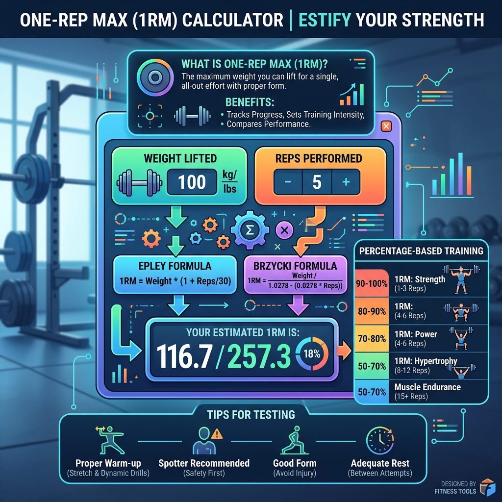 One Rep Max (1RM) Calculator visual guide