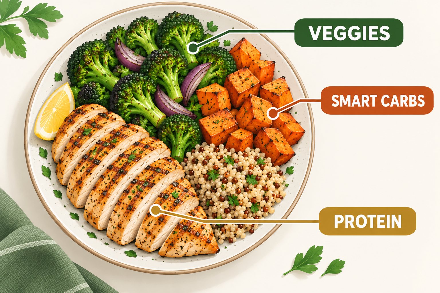 A balanced high-protein meal